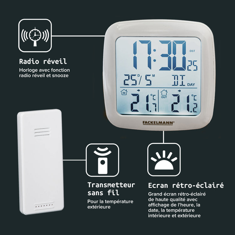 Thermomètre numérique radio-réveil Fackelmann Tecno