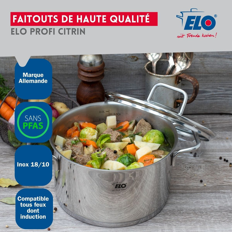 Set de 1 Poêle de cuisson 32 cm et 3 faitouts 12, 14 et 26 cm Elo Profi Citrin