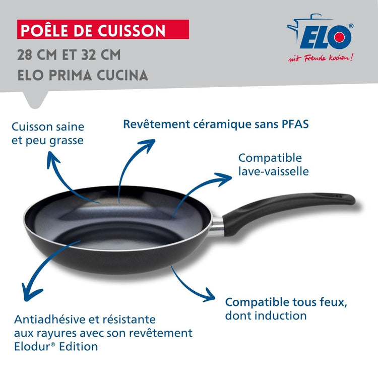 Set de 2 Poêles de cuisson avec revêtement céramique sans PFAS, 28 cm et 32 cm Elo Prima Cucina