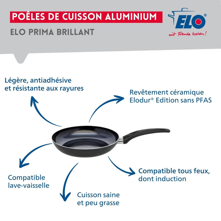 Ensemble de 1 Poêle de cuisson 24 cm et 1 faitout 12 cm Elo Prima Brillant