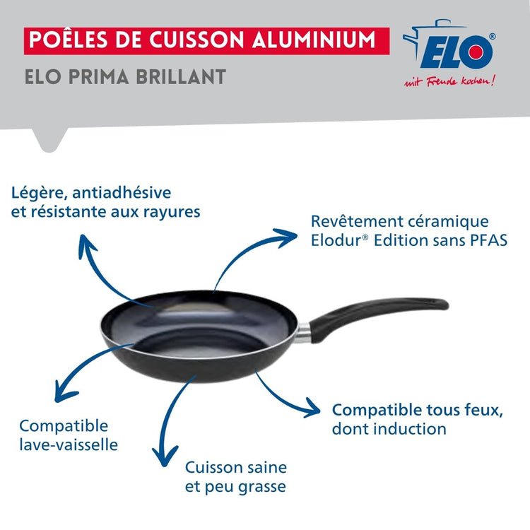 Ensemble de 1 Poêle de cuisson 28 cm et 1 faitout 12 cm Elo Prima Brillant