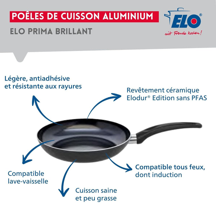 Ensemble de 1 Poêle de cuisson 32 cm et 1 faitout 12 cm Elo Prima Brillant