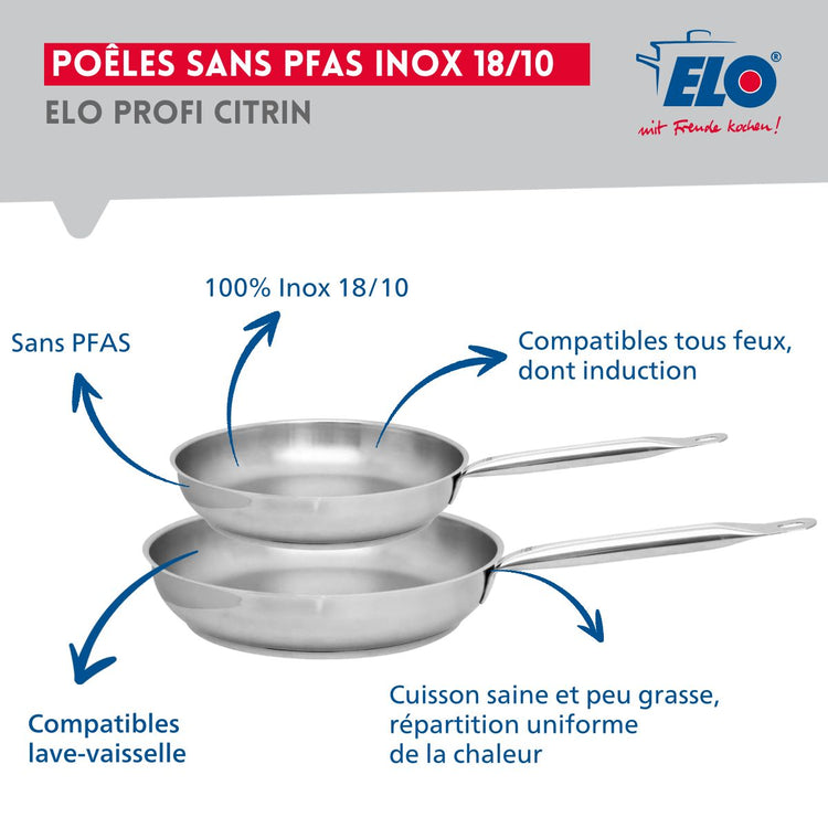 Ensemble de 2 Poêles de cuisson 24 et 28 cm et 2 faitouts 12 et 14 cm Elo Profi Brillant