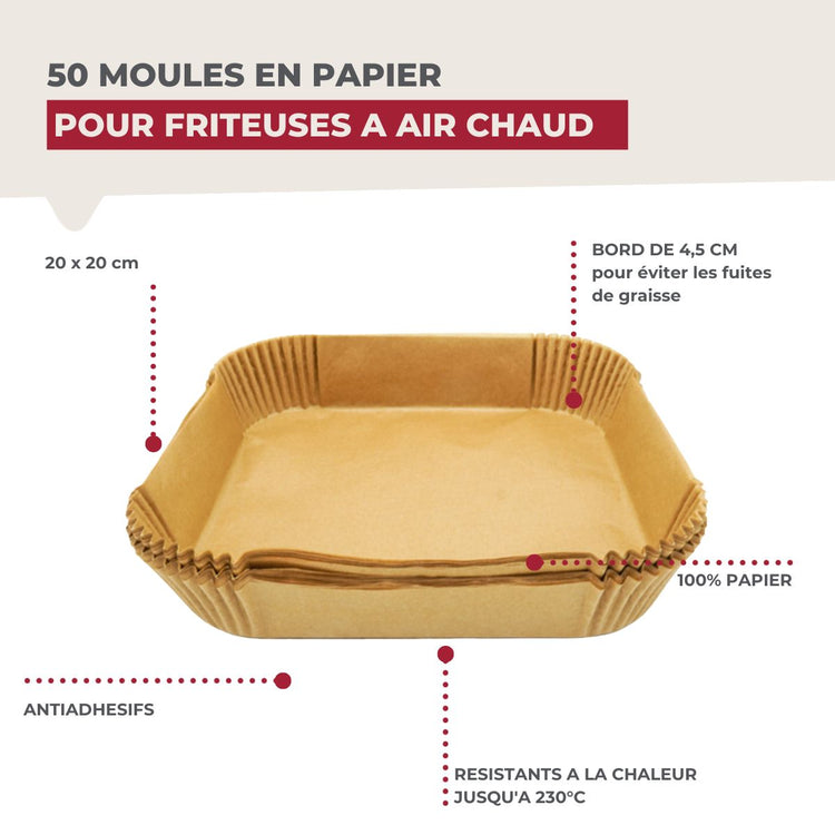 50 Moules en papier pour air fryer carrés 20 cm Fackelmann Divers