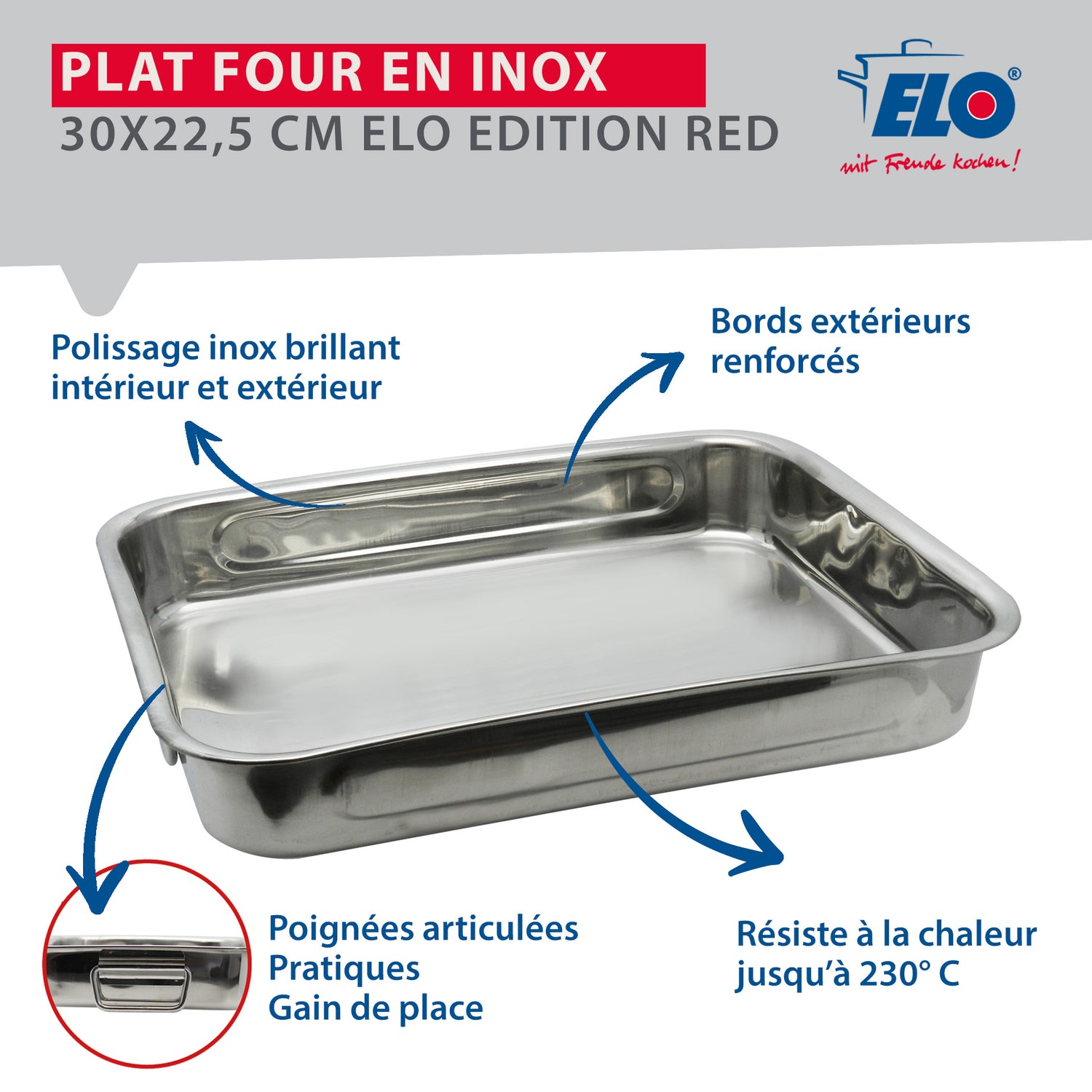 Plat four en inox rectangulaire 30x22,5 cm  Elo Edition Red