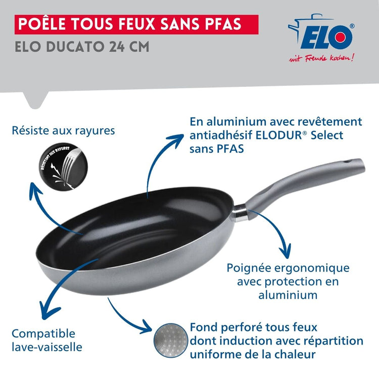 Poêle tous feux 24 cm sans PFAS Elo Ducato