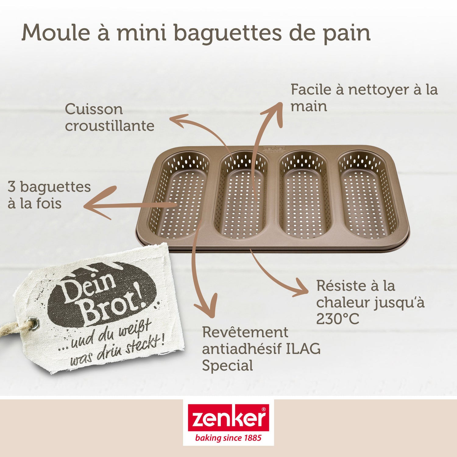 Moule à pain perforé 4 mini baguettes Zenker Mojave Gold