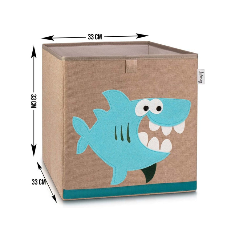 Boîte de rangement "requin" sur fond foncé, compatible avec l'étagère IKEA KALLAX Lifeney