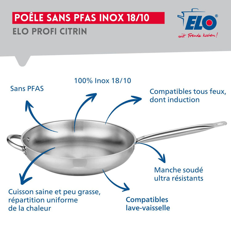 Set de 1 Poêle de cuisson 32 cm et 3 faitouts 12, 14 et 26 cm Elo Profi Citrin