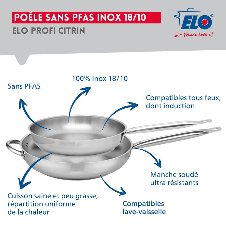 Ensemble de 2 Poêles de cuisson 28 et 32 cm et 2 faitouts 12 et 14 cm Elo Profi Citrin