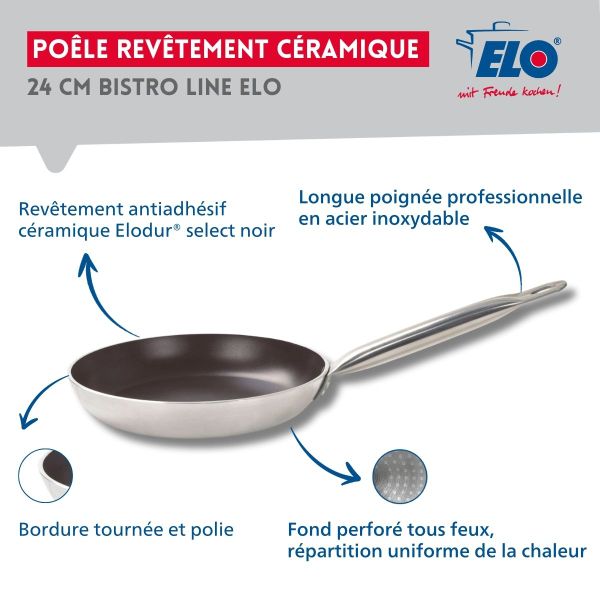 Poêle 24 cm céramique sans PFAS et son couvercle Elo