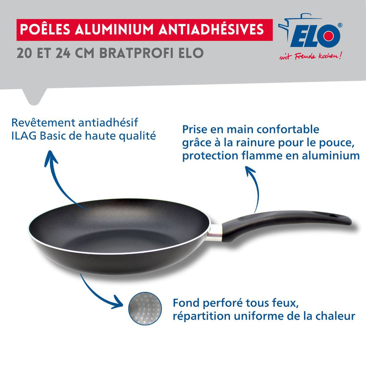 Set de 2 poêles de cuisson 20 et 24 cm et couvercles Elo Bratprofi