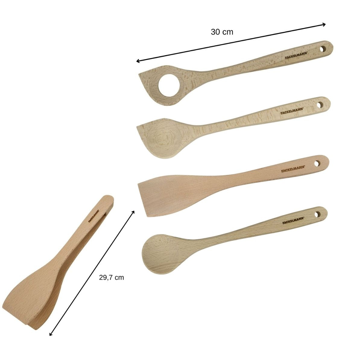 Ensemble de pince, spatule et cuillères en bois FSC Fackelmann Eco Friendly