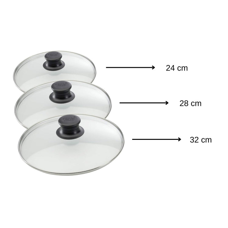 Set de 3 couvercles de cuisson en verre 24 cm 28 cm et 32 cm Elo