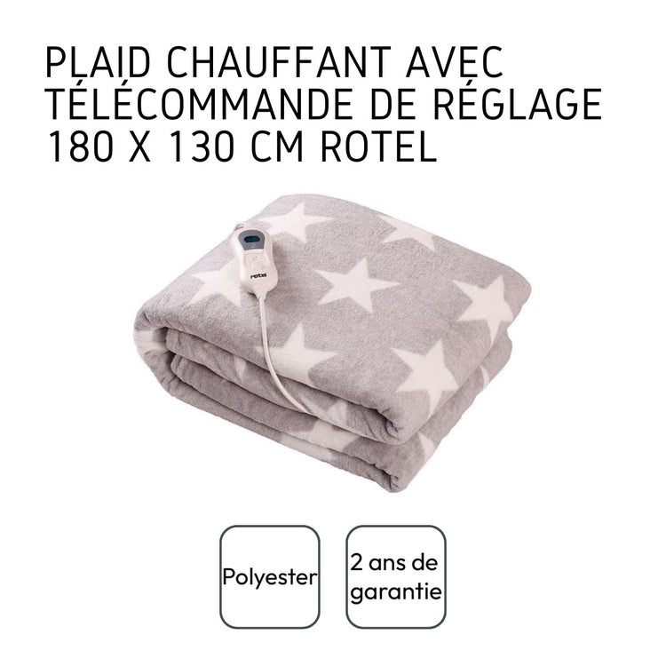 Plaid chauffant gris clair avec étoiles Rotel 