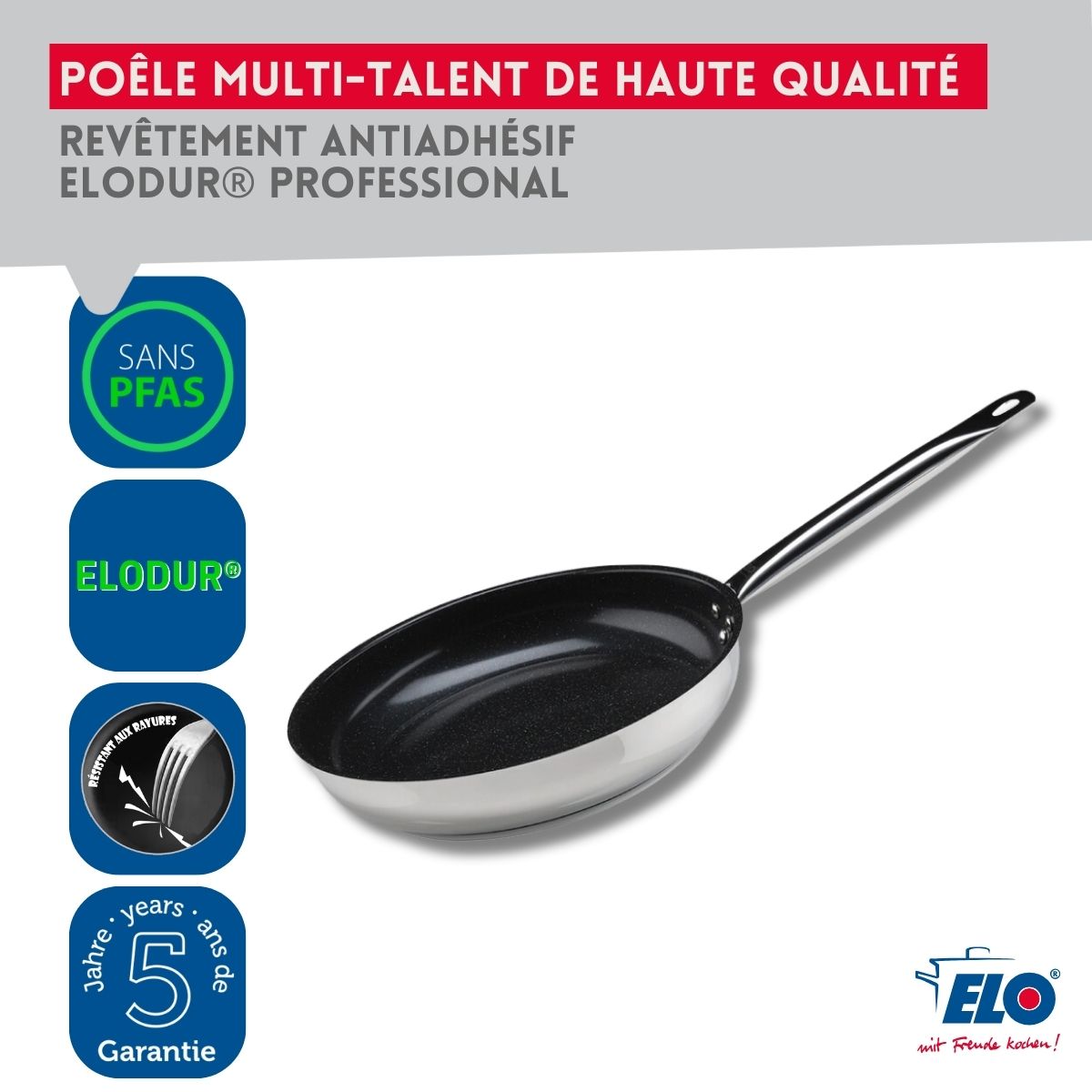 Poêle de cuisson avec revêtement céramique sans PFAS 28 cm Profi Therm Platinum Elo