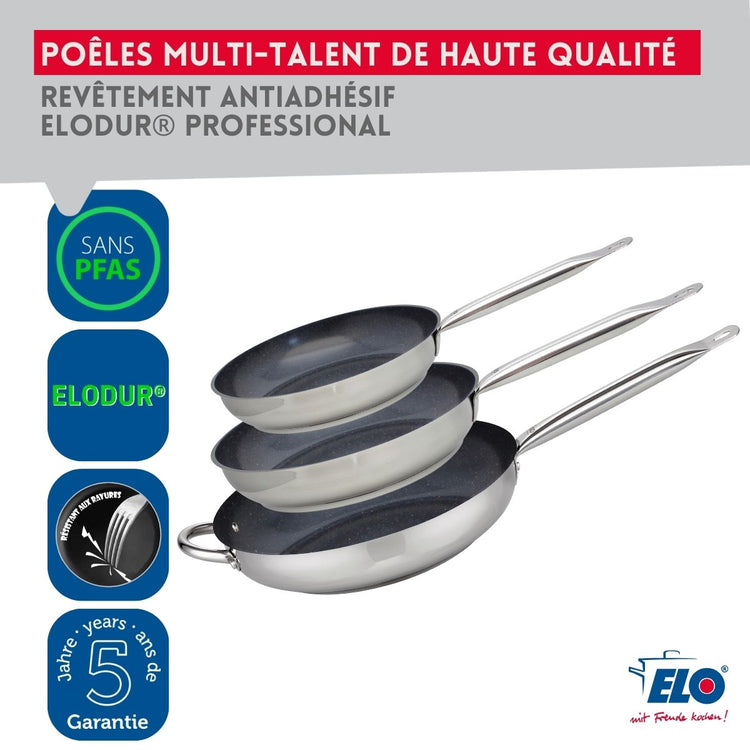 Set de 2 Poêles de cuisson avec revêtement céramique sans PFAS et 2 couvercles de cuisson en verre, 24 cm et 28 cm Profi Therm Platinum Elo