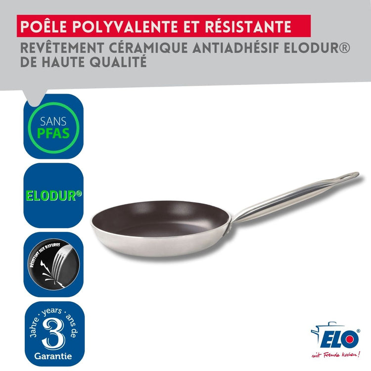 Poêle de cuisson avec revêtement céramique sans PFAS et son couvercle 32 cm Elo