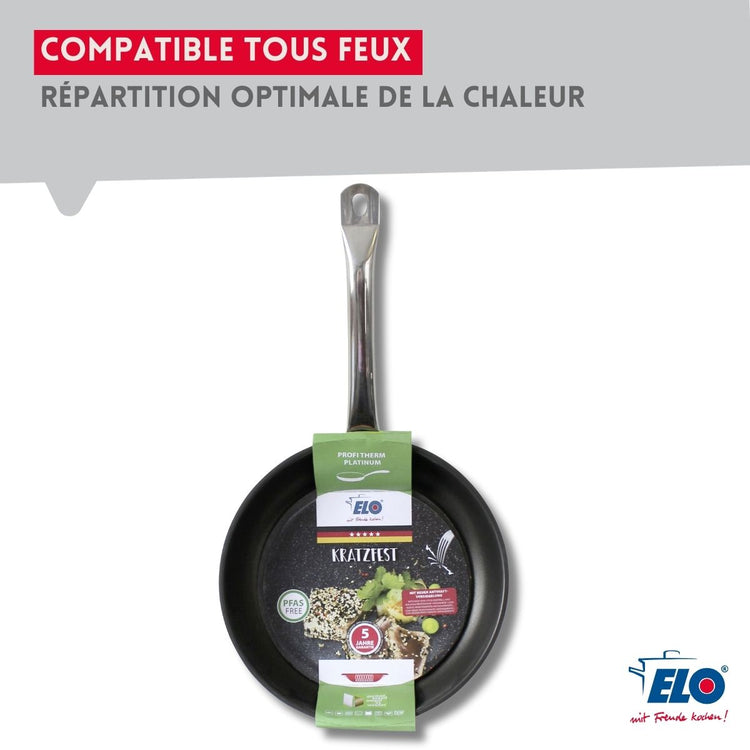 Set de 2 Poêles de cuisson avec revêtement céramique sans PFAS et 2 couvercles de cuisson en verre, 24 cm et 28 cm Profi Therm Platinum Elo