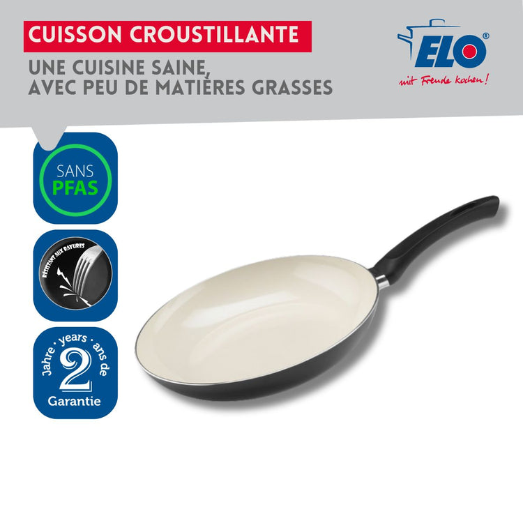 Set de 2 Poêles 20 et 24 cm céramique sans PFAS et 2 couvercles de cuisson en verre Elo Pure Ceramica