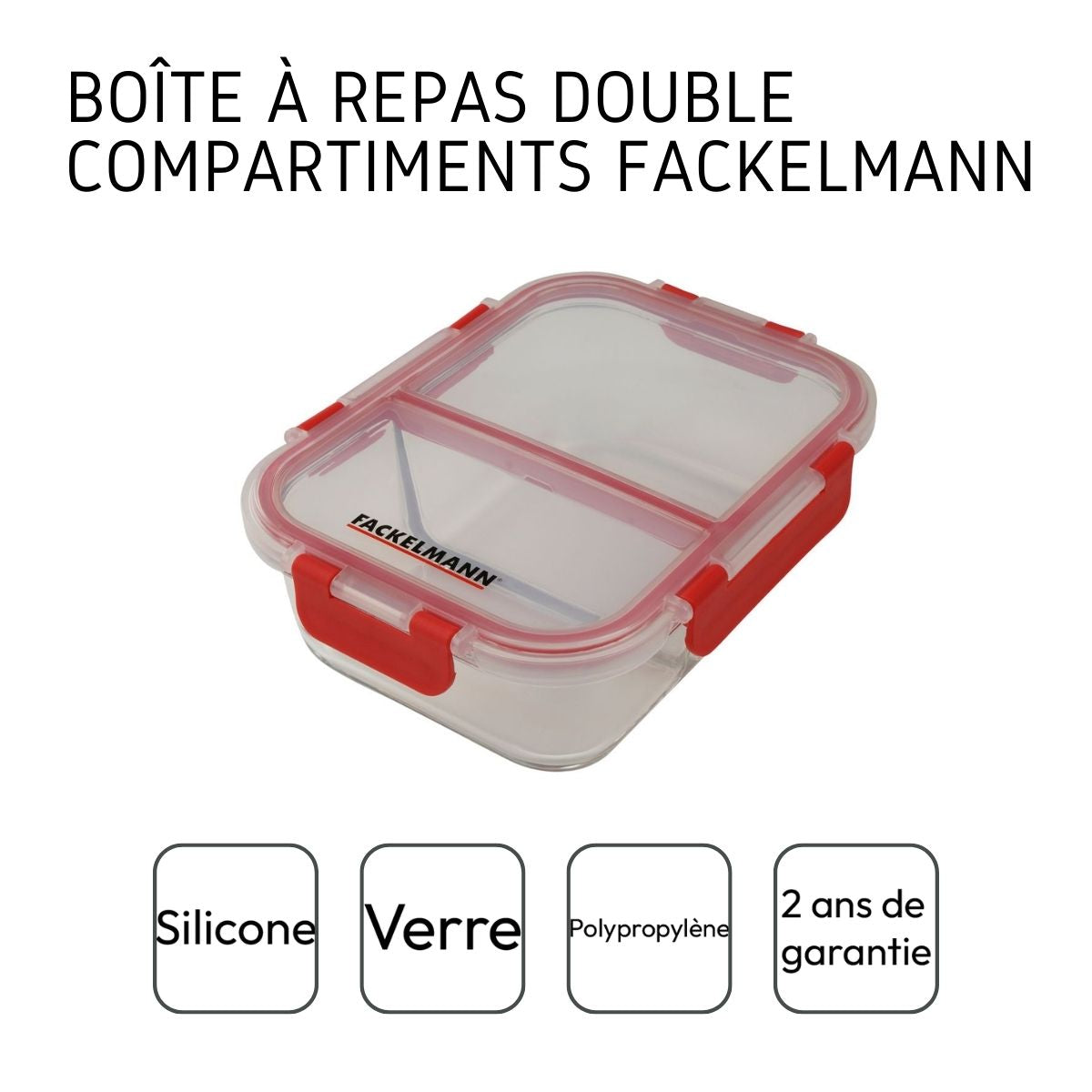 Lot de 2 boîtes à repas en verre avec deux compartiments 1000 ml Fackelmann Move