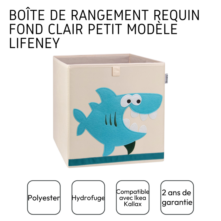 Boîte de rangement "requin" sur fond clair , compatible avec l'étagère IKEA KALLAX Lifeney