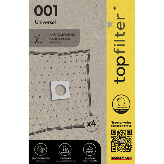 Lot de 4 sacs aspirateur universels TopFilter Premium