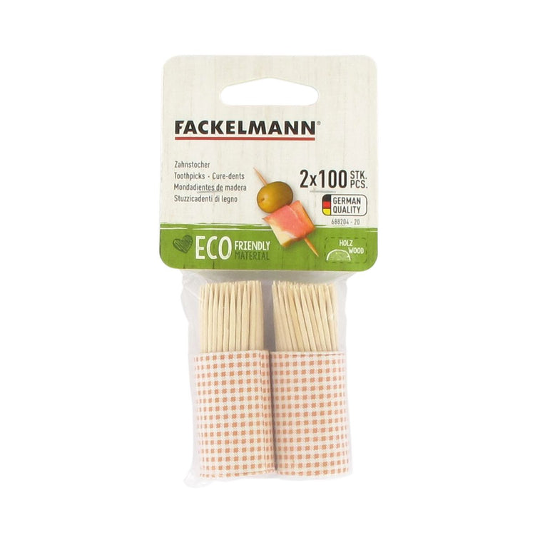 Lot de 2 tonnelets de 100 cure-dents en bois Fackelmann Wood Edition