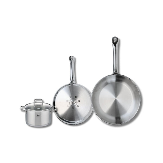 Set de 2 Poêles de cuisson 24 et 28 cm et 1 faitout 14 cm Elo Profi Citrin