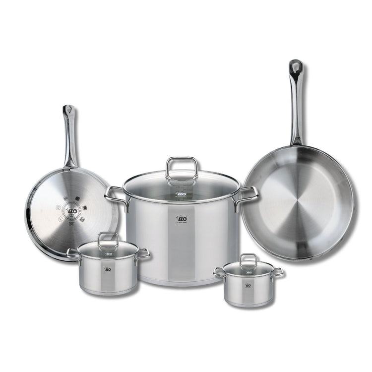 Set de 2 Poêles de cuisson 24 et 28 cm et 3 faitouts 12, 14 et 26 cm Elo Profi Citrin