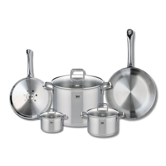 Ensemble de 2 Poêles de cuisson 24 et 28 cm et 3 faitouts 12, 16 et 26 cm Elo Profi Citrin