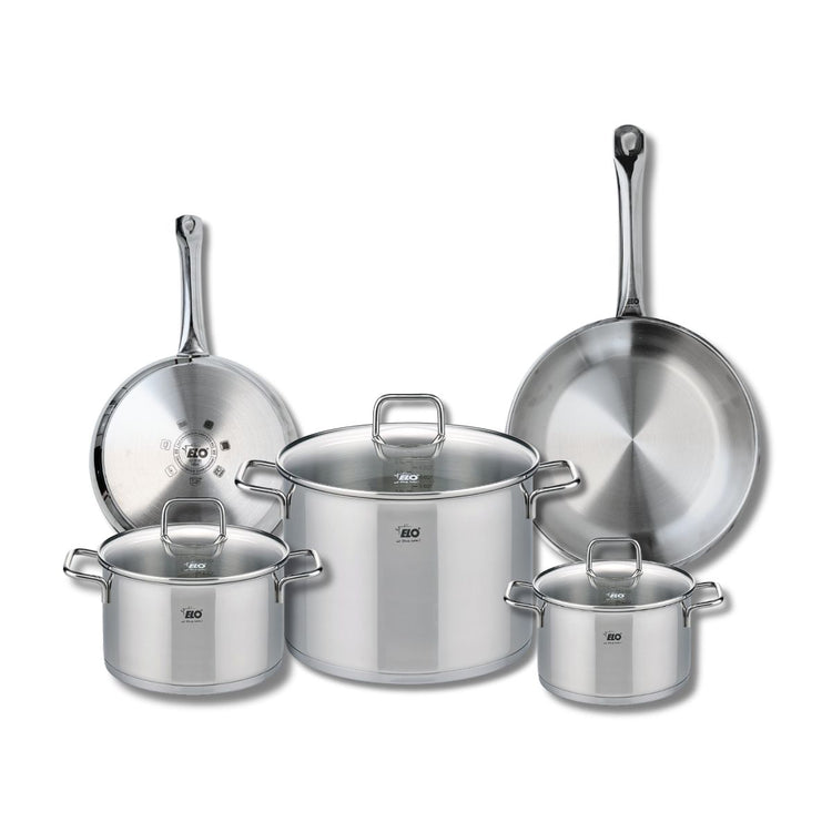 Ensemble de 2 Poêles de cuisson 24 et 28 cm et 3 faitouts 16, 20 et 26 cm Elo Profi Citrin