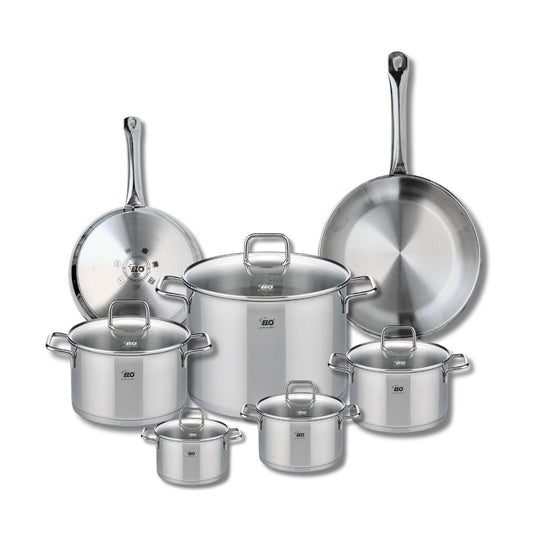 Ensemble de 2 Poêles de cuisson 24 et 28 cm et 5 faitouts 12, 14, 16, 20 et 26 cm Elo Profi Citrin