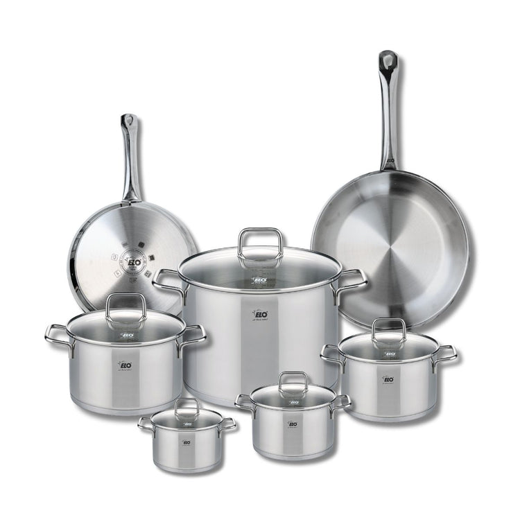 Ensemble de 2 Poêles de cuisson 24 et 28 cm et 5 faitouts 12, 14, 16, 20 et 26 cm Elo Profi Citrin