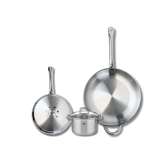 Ensemble de 2 Poêles de cuisson 24 et 32 cm et 1 faitout 14 cm Elo Profi Citrin