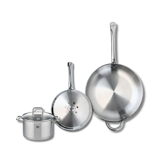 Ensemble de 2 Poêles de cuisson 24 et 32 cm et 1 faitout 16 cm Elo Profi Citrin