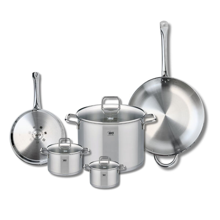 Ensemble de 2 Poêles de cuisson 24 et 32 cm et 3 faitouts 12, 14 et 26 cm Elo Profi Citrin