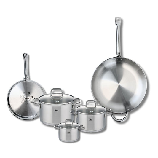 Ensemble de 2 Poêles de cuisson 24 et 32 cm et 3 faitouts 12, 16 et 20 cm Elo Profi Citrin