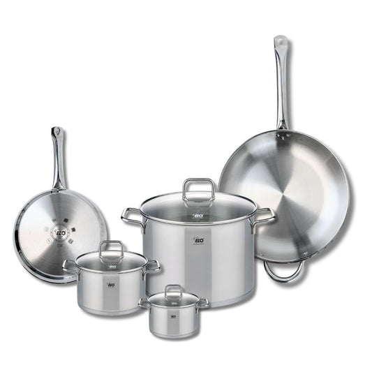 Ensemble de 2 Poêles de cuisson 24 et 32 cm et 3 faitouts 12, 16 et 26 cm Elo Profi Citrin