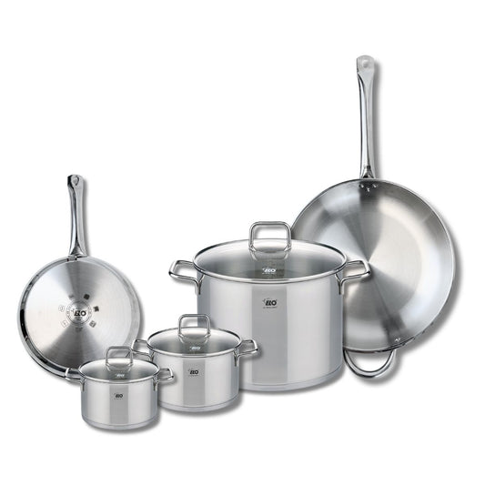 Ensemble de 2 Poêles de cuisson 24 et 32 cm et 3 faitouts 14, 16 et 26 cm Elo Profi Citrin