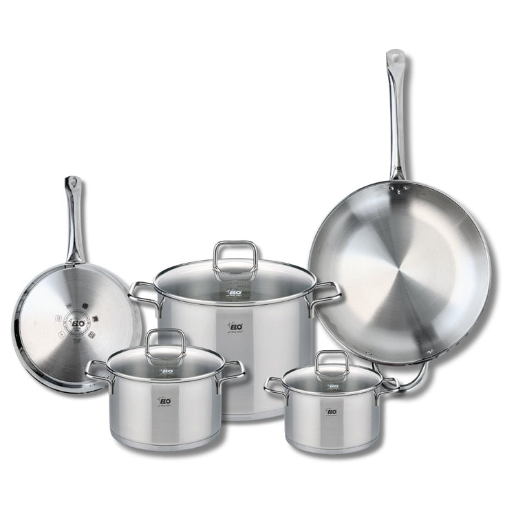 Ensemble de 2 Poêles de cuisson 24 et 32 cm et 3 faitouts 16, 20 et 26 cm Elo Profi Citrin