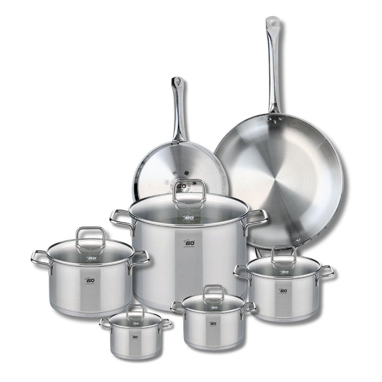 Ensemble de 2 Poêles de cuisson 24 et 32 cm et 5 faitouts 12, 14, 16, 20 et 26 cm Elo Profi Citrin