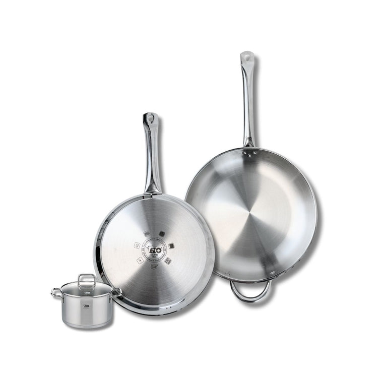 Ensemble de 2 Poêles de cuisson 28 et 32 cm et 1 faitout 12 cm Elo Profi Citrin