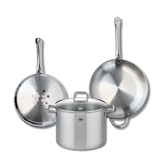 Ensemble de 2 Poêles de cuisson 28 et 32 cm et 1 faitout 26 cm Elo Profi Citrin