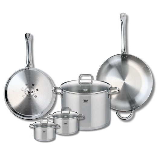 Ensemble de 2 Poêles de cuisson 28 et 32 cm et 3 faitouts 12, 14 et 26 cm Elo Profi Citrin