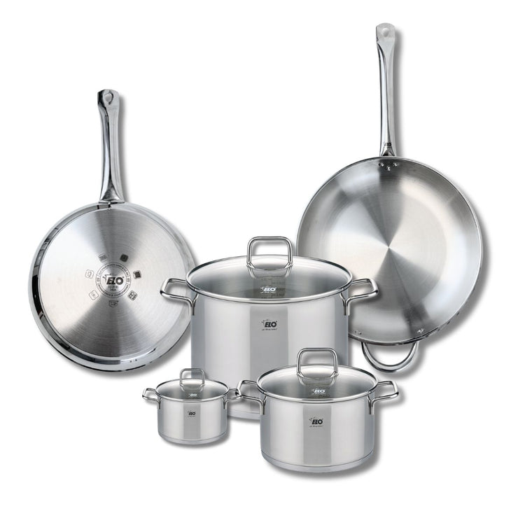 Ensemble de 2 Poêles de cuisson 28 et 32 cm et 3 faitouts 12, 20 et 26 cm Elo Profi Citrin