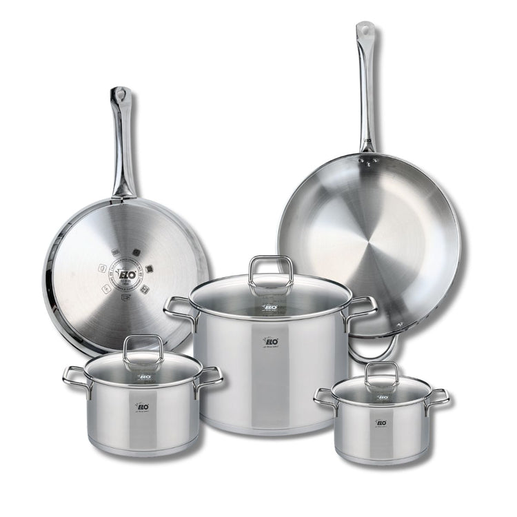 Ensemble de 2 Poêles de cuisson 28 et 32 cm et 3 faitouts 16, 20 et 26 cm Elo Profi Citrin