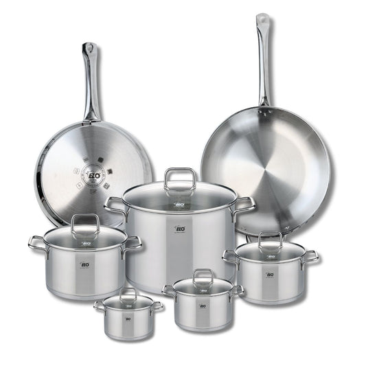 Ensemble de 2 Poêles de cuisson 28 et 32 cm et 5 faitouts 12, 14, 16, 20 et 26 cm Elo Profi Citrin