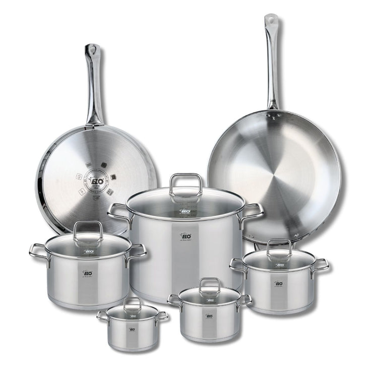 Ensemble de 2 Poêles de cuisson 28 et 32 cm et 5 faitouts 12, 14, 16, 20 et 26 cm Elo Profi Citrin