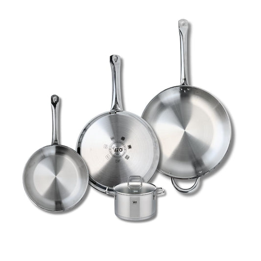 Ensemble de 3 Poêles de cuisson 24, 28 et 32 cm et 1 faitout 14 cm Elo Profi Citrin